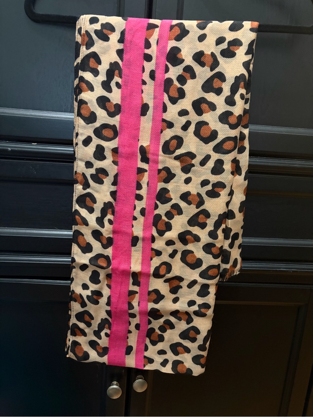 Leopard Print Scarf, wrap, cover up. with Pink Stripe Accent